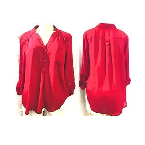 Michel USA Red Button Down Blouse